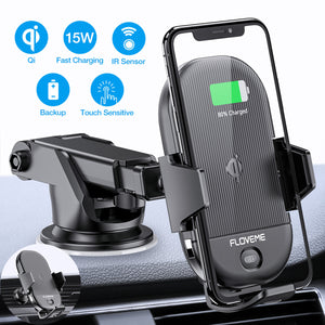 Wireless Car Charger Mount [Qi Certified]FLOVEME Fast Car Wireless Charger 15W Auto Clamping Hand Free Car Dashboard/Air Vent Phone Holder - FLOVEME