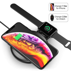2 in 1 10W Qi Fast Wireless Charger for iWatch for iPhone Xs Max/XR/X/8 Plus/8 Samsung Note 9/8 and More - FLOVEME