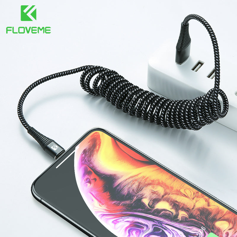 FLOVEME USB Cable For iPhone XR XS MAX X Spring 2A Fast Charger For iPhone X Lighting Cable Charging Data Sync Nylon Phone Cable - FLOVEME