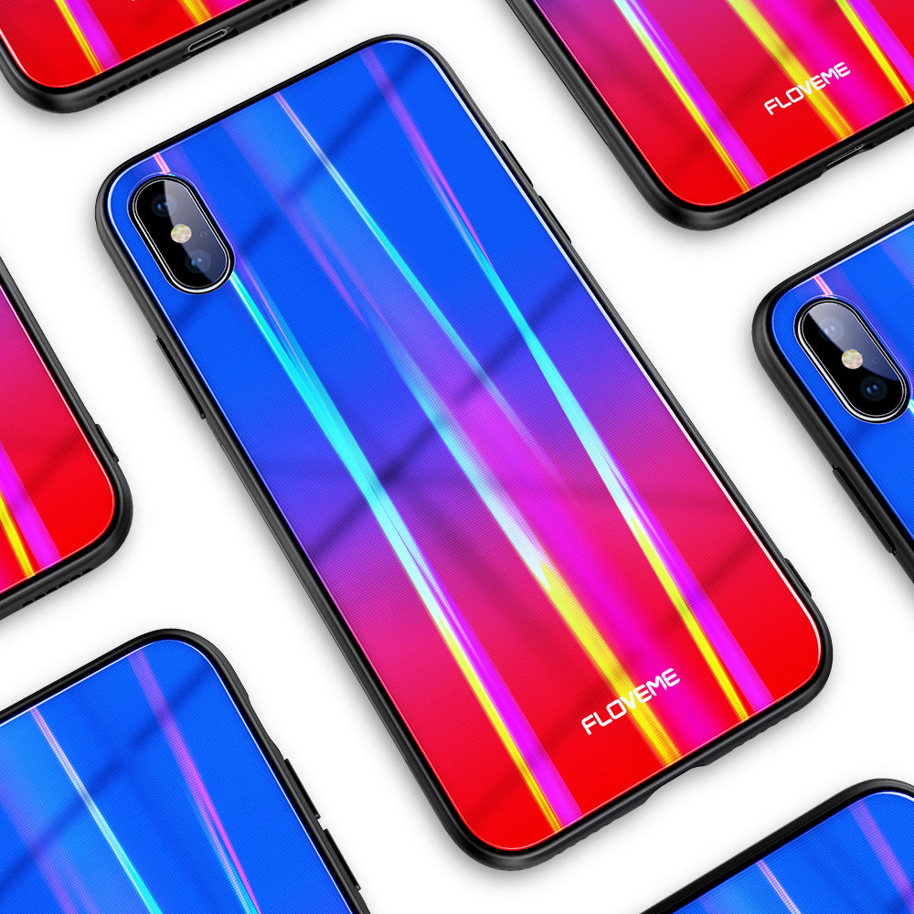 Colored Gradient 9H Tempered Glass Case For iPhone XS - FLOVEME