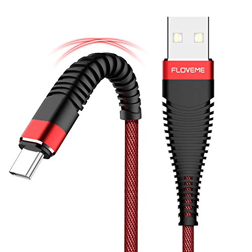 FLOVEME USB C Cable, Durable Type C Charger Braided Cord Data Sync Support 2.4A Fast Charging Cable for Samsung Galaxy S9 S8 PLUS, Note 9 8, LG G6, Pixel 2 XL, Nexus 5X/6P, 6.6ft, Red - FLOVEME