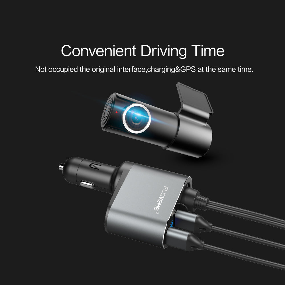 FLOVEME Dual USB Car Charger with Voltage Monitor Cigarette Lighter Socket Splitter 5V 3.1A Fast Charge Car Charger Adapter Compatible for iPhone Xs Max/XR/X/7Plus/8 Samsung Note 9/8/S9 and More - FLOVEME