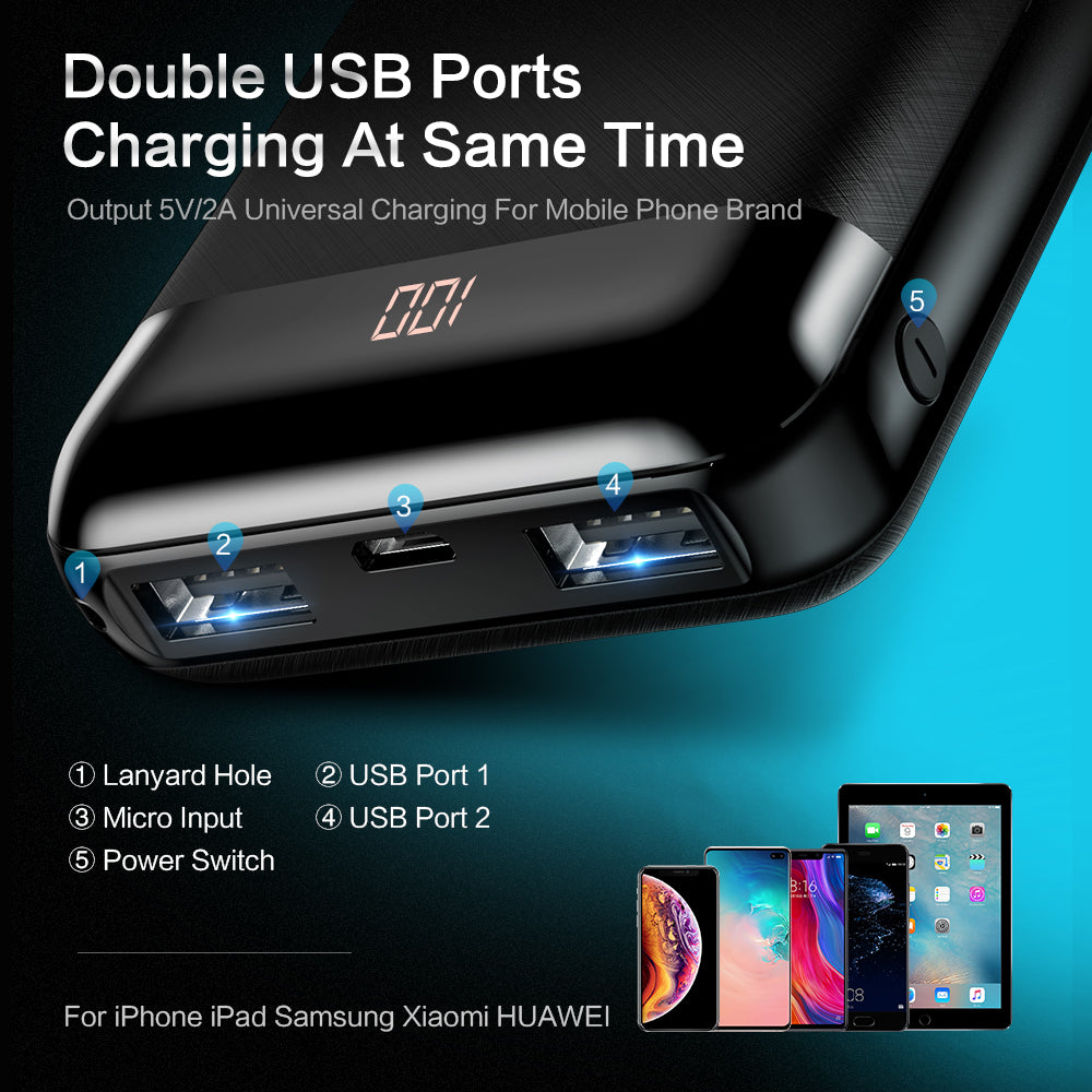 FLOVEME Mini Power Bank 10000mAh For Xiaomi Mi Powerbank Pover Bank Charger Dual Usb Ports External Battery Poverbank Portable - FLOVEME