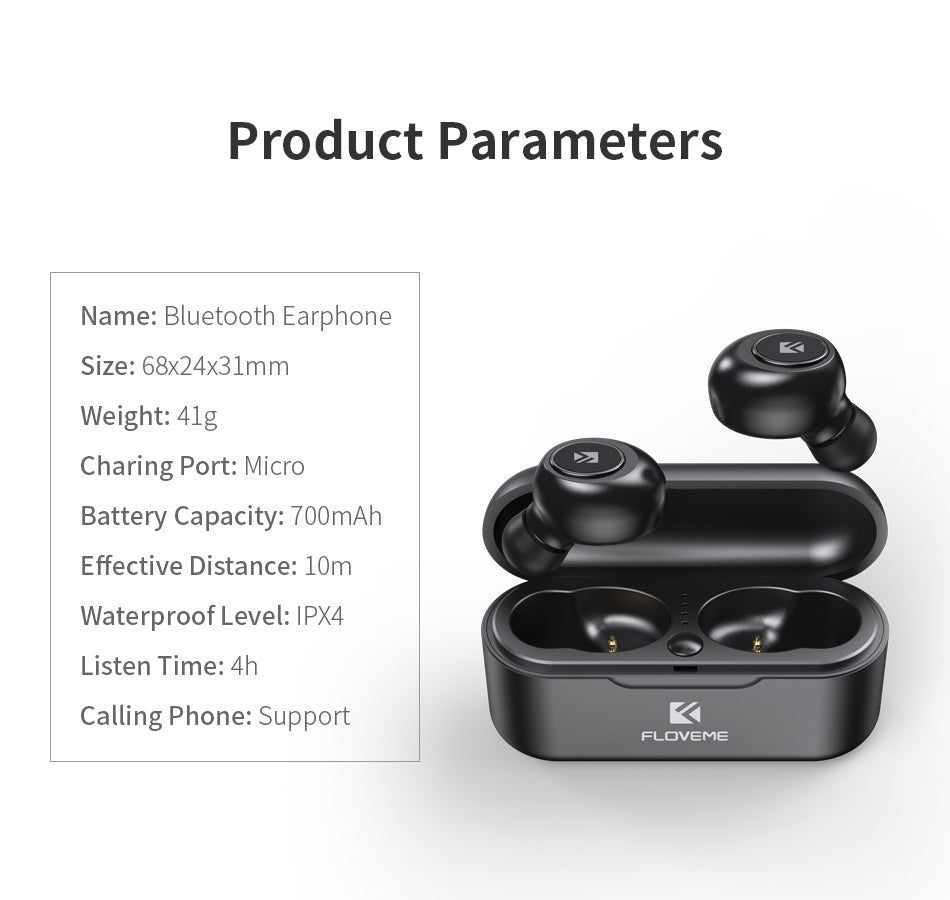 Floveme Bluetooth Headphones 5.0 Tws Stereo Wireless Earphone Mini Bluetooth Headset With Mic Charging Box For Xiaomi mi Phone - FLOVEME