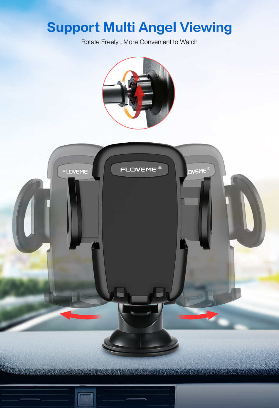 FLOVEME Car Phone Holder For iPhone XS MAX XR X Xiaomi 360 Rotate Dashboard Windshield Car Mount Mobile Holder For Phone Stand - FLOVEME